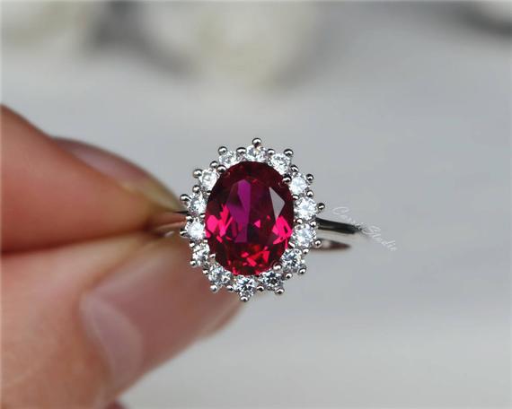 Platinum Ruby Floral Engagement Ring, Rose Flower Anniversary Ring, Unique  0.60 Carat Handmade Certified