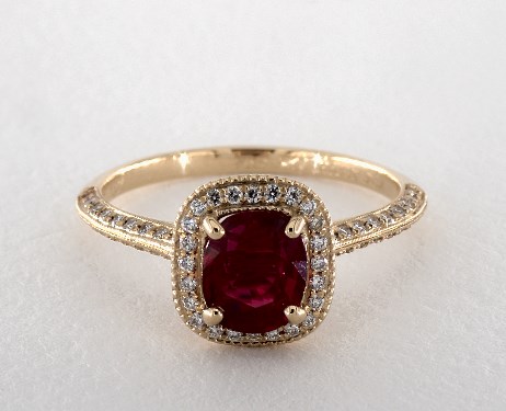 Emerald Cut, Chatham Ruby and Diamond Ring | Thomas Jewelers